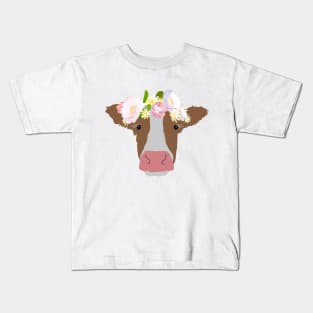 Cow with Flower Crown Kids T-Shirt